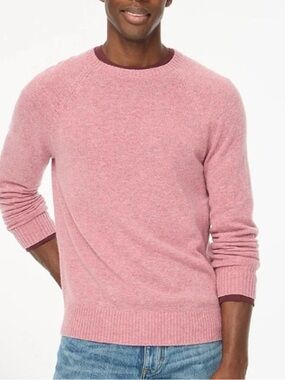 J.Crew Cotton Seed Stitch Crewneck Sweater Men M Pink Pullover Rib Trim Stretch